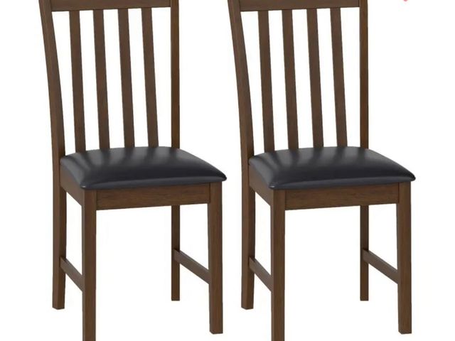 Lot 96-192299 - Wooden Dining Chair Set of 2 with Rubber Wood Frame and Padded Seat-Brown New