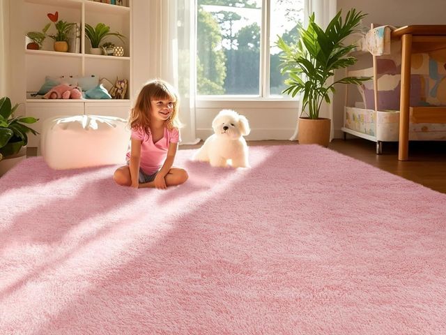 Lot 96-189969 - Ophanie Pink Rug for Bedroom Girls, Kids Fluffy Kawaii Fuzzy Furry Shag Area Rug, Cute Plush Soft Sh...