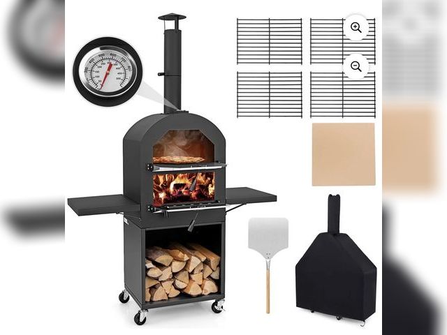 Lot 96-227255 - Costway Outdoor Pizza Oven Wood Fired Pizza Oven with Protective Cover 12" Pizza Stone MSRP $349.99 ...