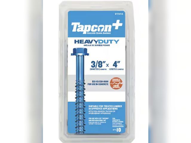 Lot 96-211950 - Tapcon 3/8 in. x 4 in. Steel Hex-Washer-Head Indoor/Outdoor Large Diameter Concrete Anchors 

New. O...