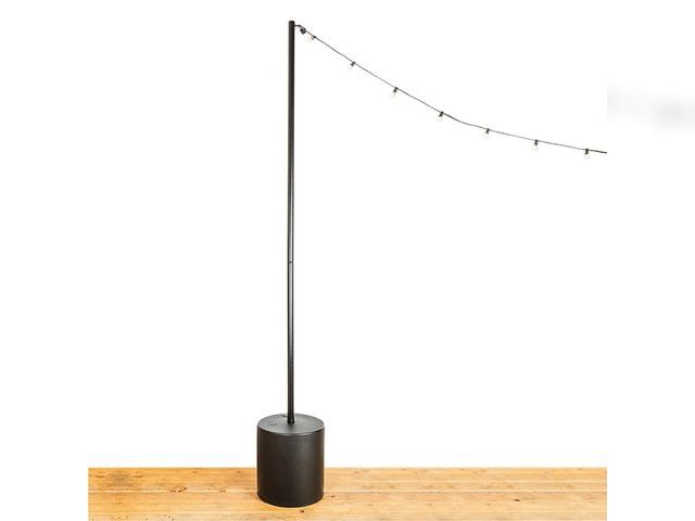 Lot 96-175317 - Outdoor String Light Pole Stand - 9.5 Feet, Black, Heavy-Duty with Freestanding Tank Base for Grass,...