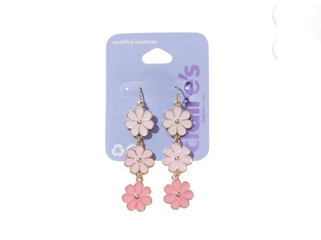 Lot 96-179027 - 2 Pairs Claire's Teen Girls Gold and Pink Ombre Flower Power Drop Hook Earrings