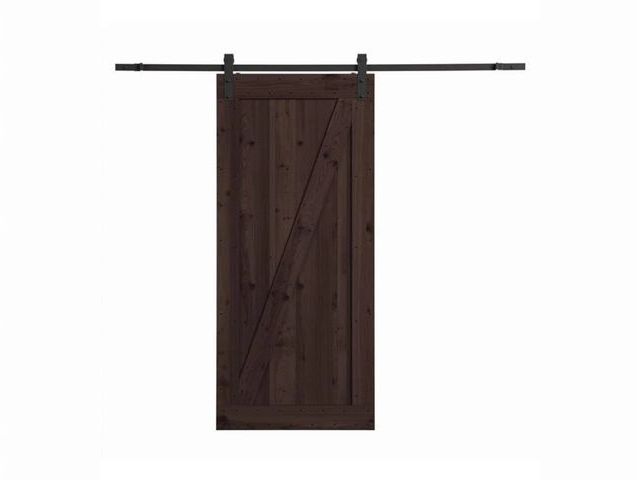 Lot 96-183317 - northbeam 36 in. x 84 in. Canadian Hemlock Distressed Smoke Sliding Barn Door with Hardware Kit MSRP...
