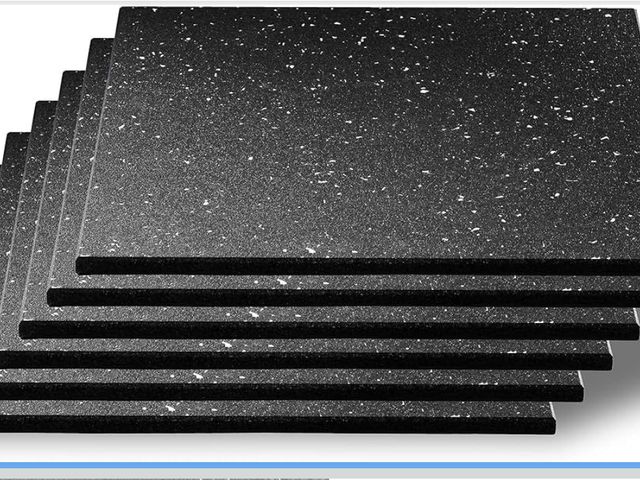 Lot 96-181072 - CyclingDeal 5/8" Thick High-Density Gym Floor Mats Tiles - 6 Pack 19.7”x19.7” Rubber Exercise Workou...