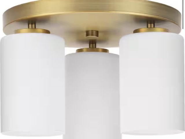 Lot 96-210548 - Progress Lighting
Cofield Collection 12 in. 3-Light Vintage Brass Transitional Flush Mount with Etch...