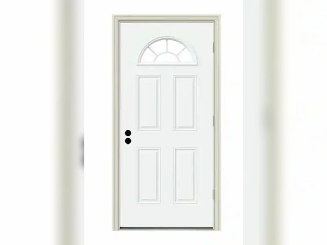 Lot 96-173445 - 32 in. x 80 in. Fan Lite White Painted Steel Prehung Left-Hand Outswing Front Door w/Brickmould
New,...
