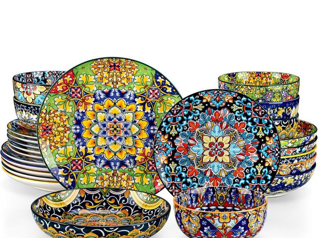 Lot 96-214014 - vancasso 24 Pieces Dinnerware Sets, Plates and Bowls Set, Porcelain Dishes Set for 6, Microwave and ...