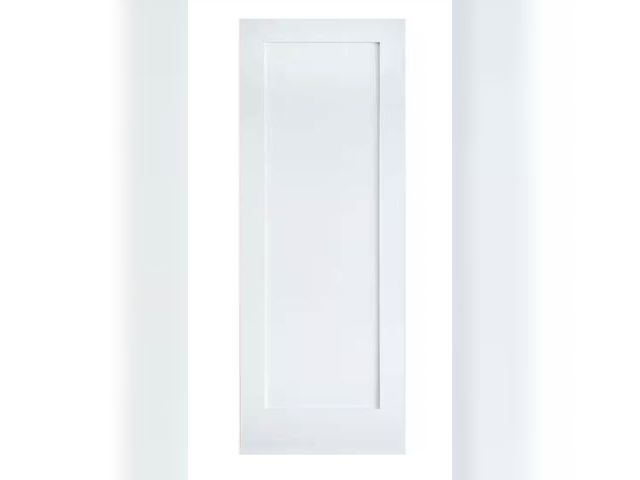 Lot 96-191642 - 30 in. x 80 in. Shaker 1-Panel Primed Solid Core MDF Interior Door Slab MSRP $195 Unused, some damag...