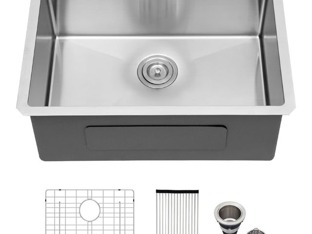 Lot 96-168668 - Logmey 26 Inch Undermount Kitchen Sink 26x18 In Handmade Stainless Steel Undermount Kitchen Sinks 16...