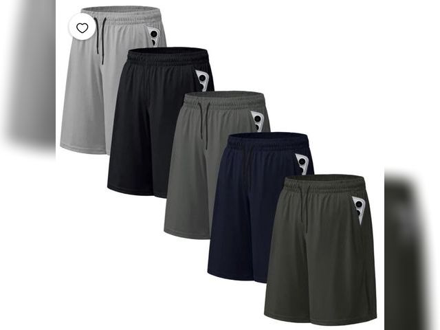 Lot 96-233087 - ASUDESIRE 5 Pack Men's Athletic Shorts Mesh Workout Gym Activewear Basketball Shorts 8" Inseam With ...