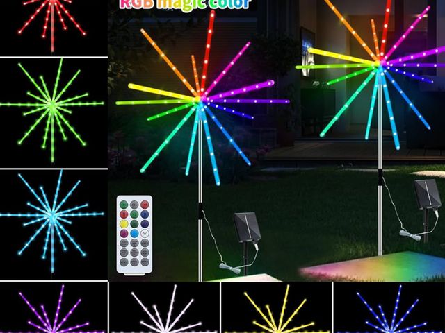 Lot 96-170414 - Solar Garden Firework Lights 168LED Color Changing RGB USB Rechargeable
Used