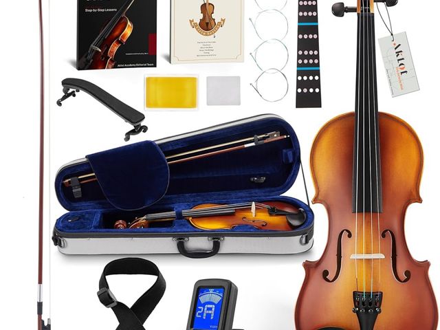 Lot 96-163600 - AKLOT Handcrafted Full Size Violin: 4/4 Solid Wood Fiddle, Acoustic Beginner Violin Kit with Hard Ca...