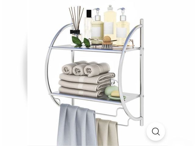 Lot 96-197991 - Giantex Bathroom Shelf with Towel Rack - 2 Tier Rustproof Over The Toilet Storage Shelf New