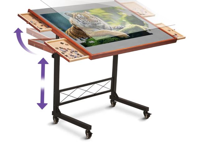 Lot 96-181298 - Jigsaw Puzzle Table/Rolling Desk - 1500 Piece Puzzle Board/Portable Jigsaw Tables with Drawers and L...