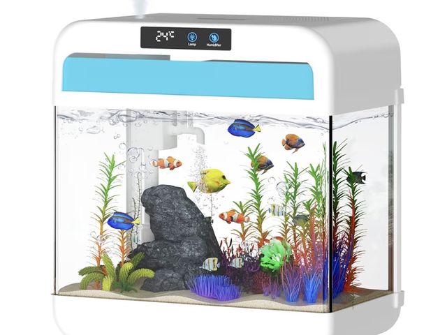 Lot 96-192817 - Fish Tank 2.2 Gallon with 7 Color Auto-Looping Light, Fish Aquarium with Humidifier 3 in 1 Pump - Fi...