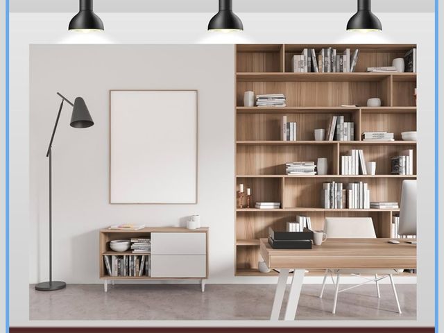 Lot 96-191032 - 7x5ft Fabric Office Backdrop Modern Interior Wooden Desk Bookshelf Home Office Photography Backgroun...