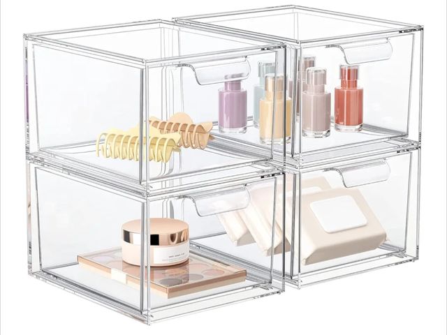 Lot 96-175983 - 4 Pack Stackable Makeup Organizer and Storage, Acrylic Organizers，Clear Plastic Storage Drawer with ...