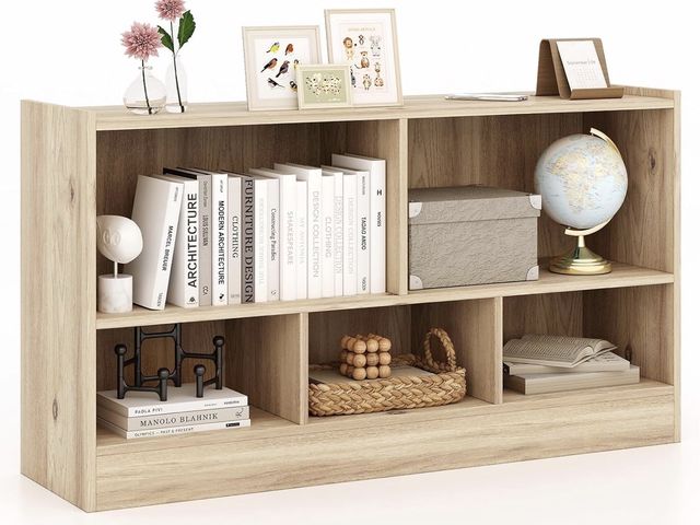 Lot 96-197341 - 5 Cube Storage Organizer, 2-Tier Horizontal Bookshelf, Wooden Display Book Shelves for Home Office C...