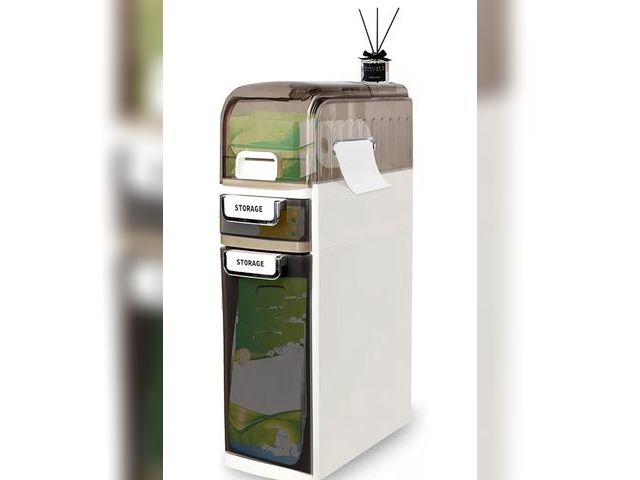 Lot 96-177393 - 3-Tiers Slim Narrow Bathroom Storage Cabinet with Drawers, Waterproof Skinny Bathroom Storage Floor ...