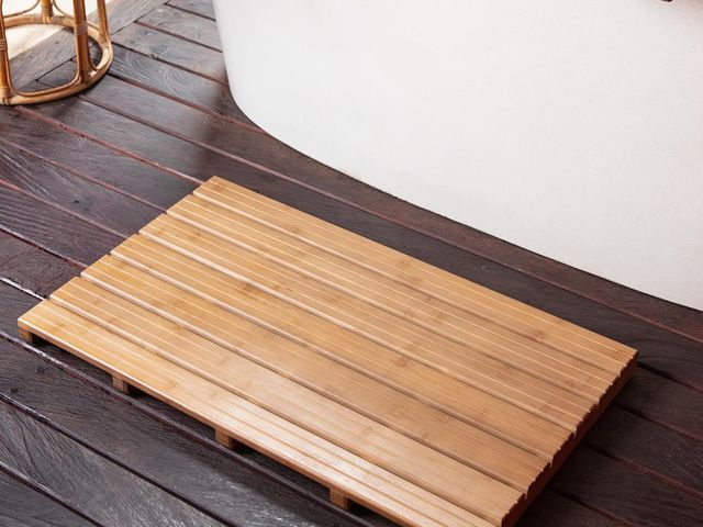 Lot 96-180030 - Large Walnut Bamboo Bath Mat – Non-Slip Design Sauna Floor Mat, Secure Grip Pads, Water-Resistant Co...