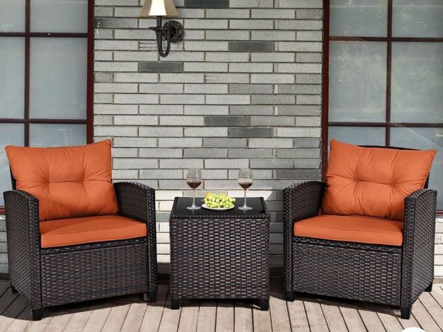 Lot 96-227613 - Costway 3 PCS Patio Rattan Furniture Set Cushioned Conversation Set Sofa
Orange MSRP $189.99 New