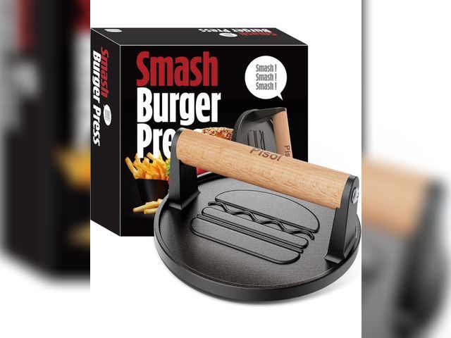 Lot 96-190771 - Pisol Smash Burger Press, Pre-Seasoned Cast Iron Hamburger Smasher, 2 lb Heavy-Duty Grill Bacon Meat...