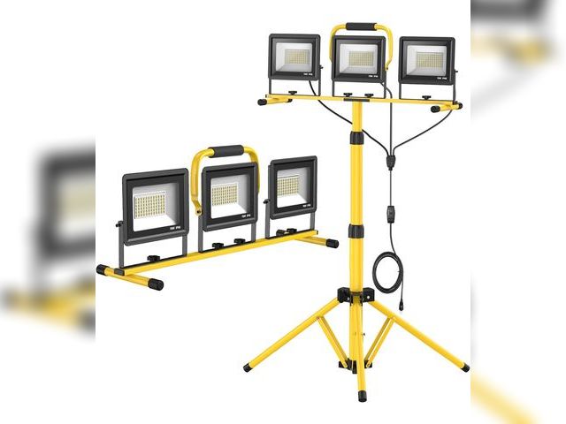 Lot 96-176238 - Upgraded LED Work Lights with Stand, 21000 Lumen, 3-Head Adjustable Work Light, Waterproof Foldable ...