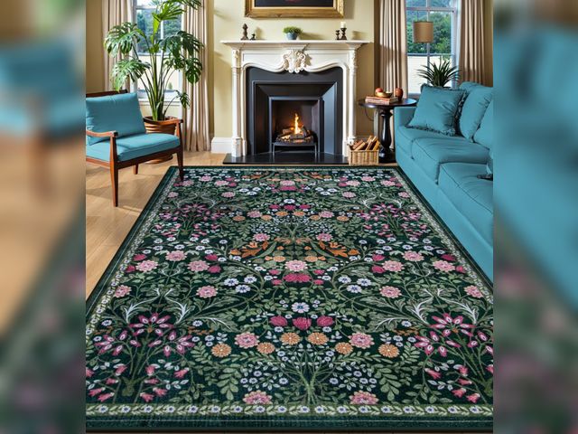 Lot 96-208861 - Area Rugs 9x12 Living Room: Floral Washable Rug Vintage Large Soft Boho Non-Slip Carpet Indoor Floor...