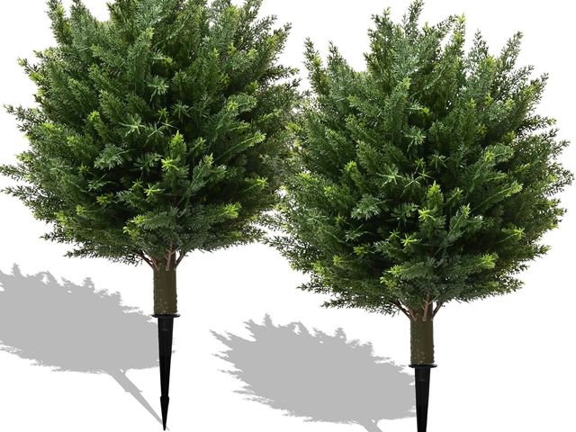Lot 96-187527 - 28" UV Resistant Artificial Shrubs for Outdoors - Real Looking Faux Bushes, Fake Cedar Trees, Outdoo...
