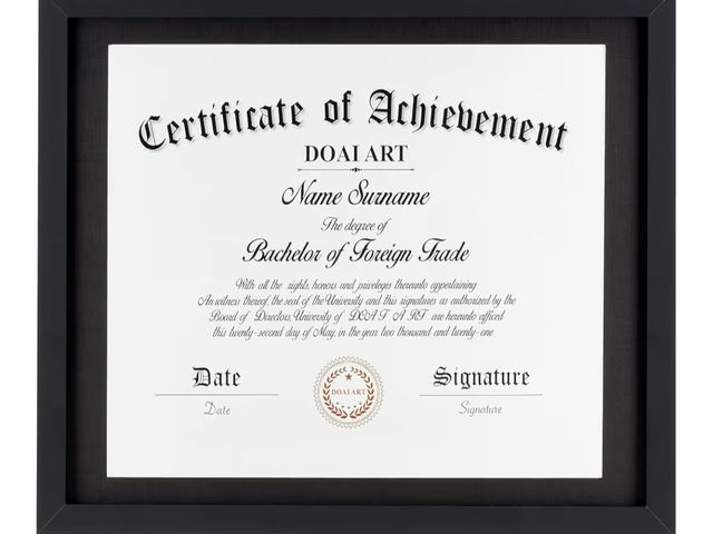 Lot 96-199657 - DOAI ART Diploma Frame 14x17 with Mat Classic Black Display Document/Certificate 16x20 without Mat a...