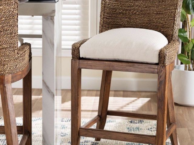 Lot 96-222237 - bali &amp; pari Ridley 38 in. H Brown Wash Seagrass and Mahogany Wood Counter Stool MSRP $260

New