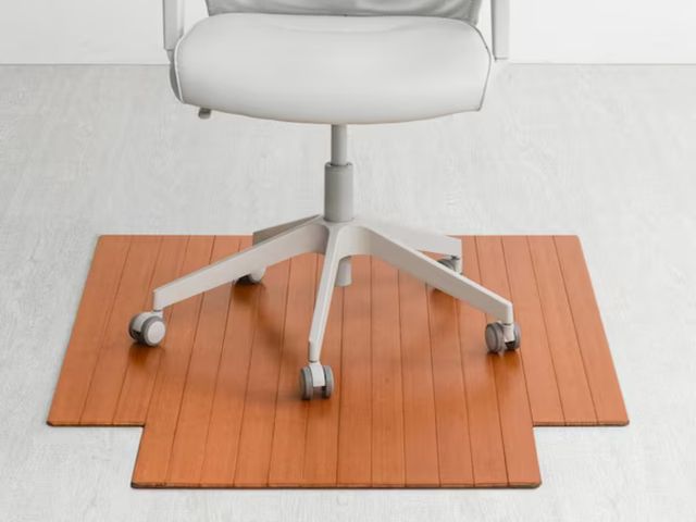Lot 96-159904 - Anji Mountain Walnut 36 in. x 48 in. Bamboo Roll-Up Chair Mat with Lip MSRP $126.36 New