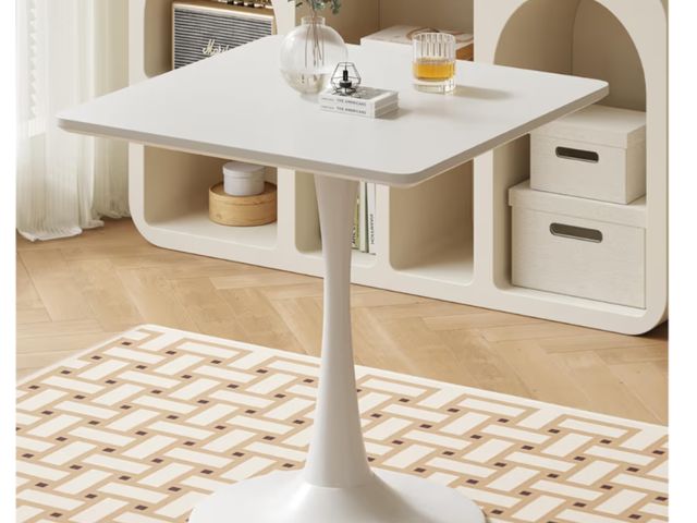 Lot 96-182966 - White Square Tulip Table for 2 Person, 24 Inch Small Dining Table with Metal Pedestal Base for Kitch...