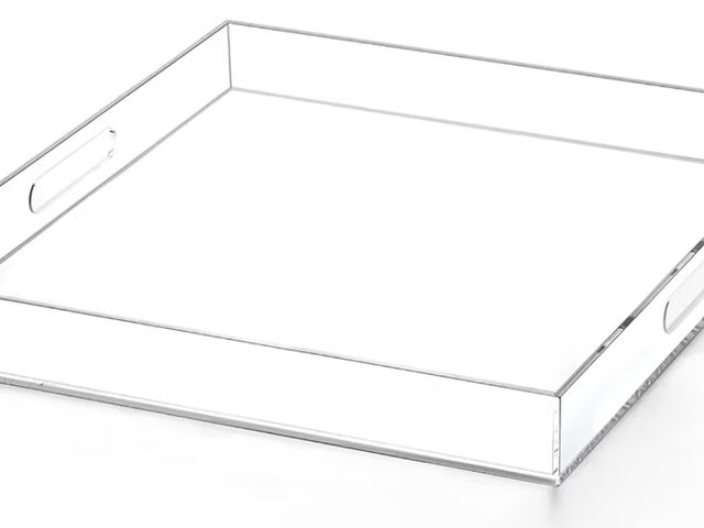 Lot 96-180272 - Extra Large Clear Acrylic Ottoman Tray with Cutout Handles 24x24 Inch Over-Sized King-Size Serving T...