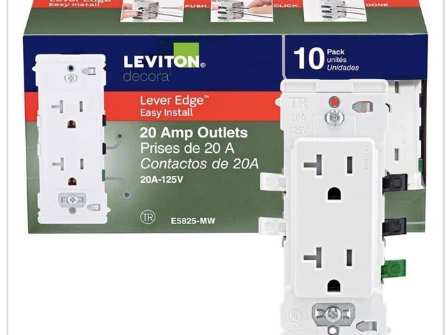 Lot 96-212162 - Leviton Decora Lever Edge Easy Install 20
Amp 125-Volt Tamper-Resistant Duplex Outlet/Receptacle, Wh...