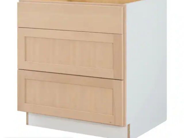 Lot 96-207993 - Hampton Bay
30 in. W x 24 in. D x 34.5 in. H Ready to Assemble Drawer Base Kitchen Cabinet in Unfini...