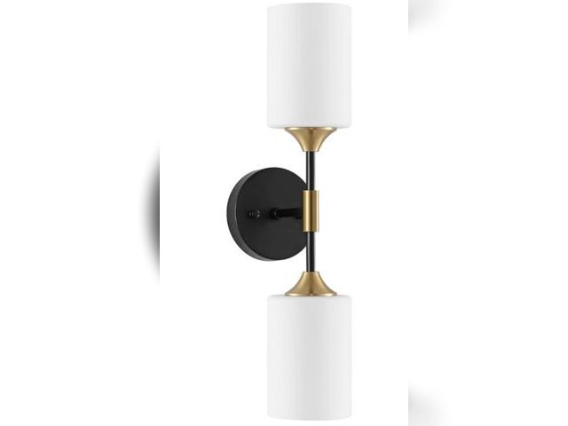 Lot 96-164368 - Industrial Mid Century Wall Sconce 2-Lights with White Cylinder Glass Shades Modern Bathroom Vanity ...