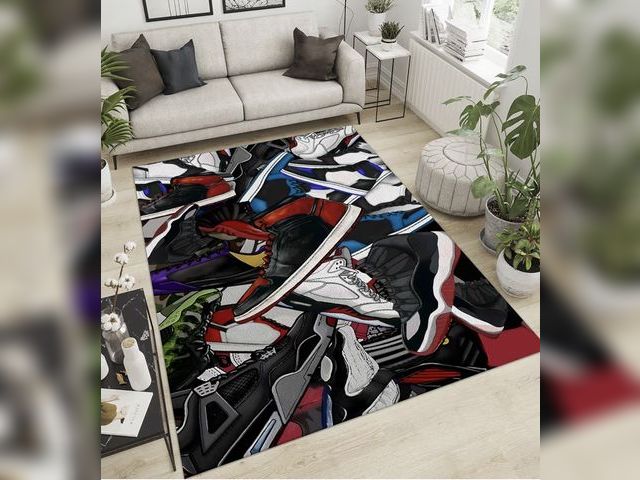 Lot 96-181594 - Boxbit Area Rug Sneaker Collection Printed Rug Indoor Outdoor 5x7' Basketball Shoes, Sneakers, Sport...