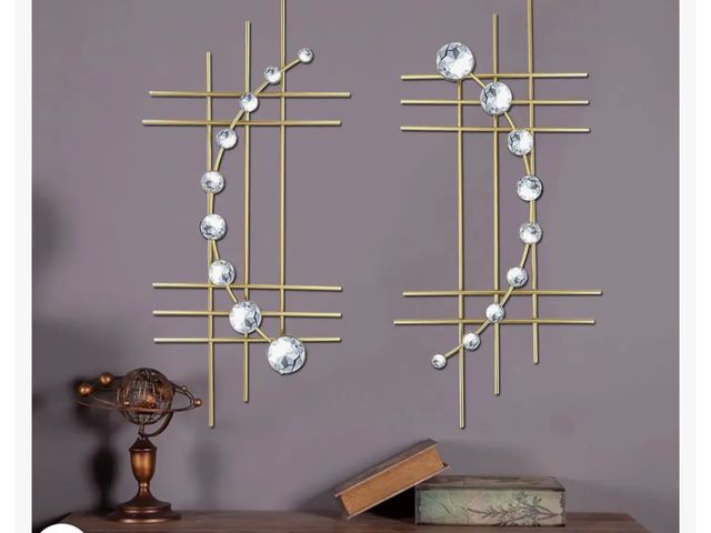 Lot 96-173650 - ZEXUIRU 2 Set Bling Metal Wall Art Jeweled crystal Hang wall Decor Rhinestone Diamond Iron Abstract ...