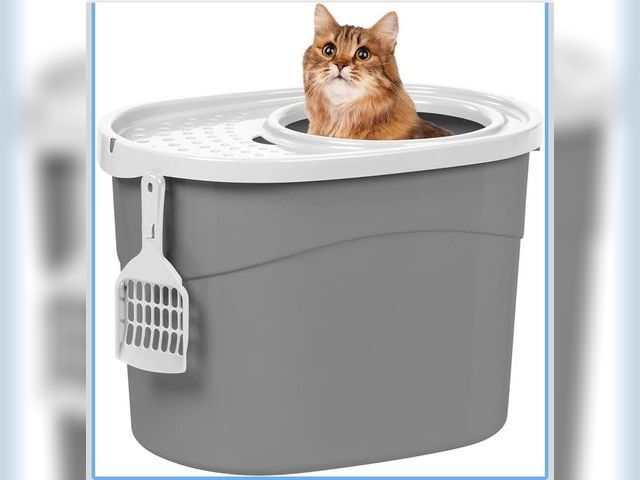 Lot 96-179929 - IRIS USA Top Entry Cat Litter Box, Large Enclosed with Litter Catching Lid and Scoop, Dog Proof, Cat...
