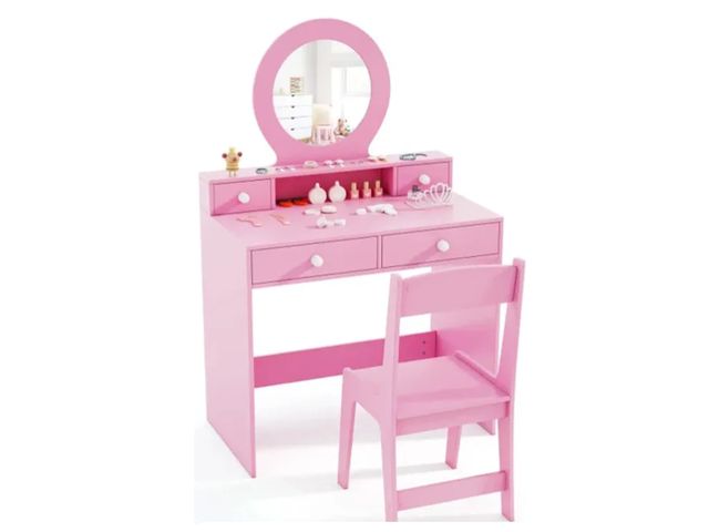 Lot 96-197419 - Kids Vanity Set with Mirror Princess Makeup Dressing Desk and Chair Set with Mirror New MSRP $149