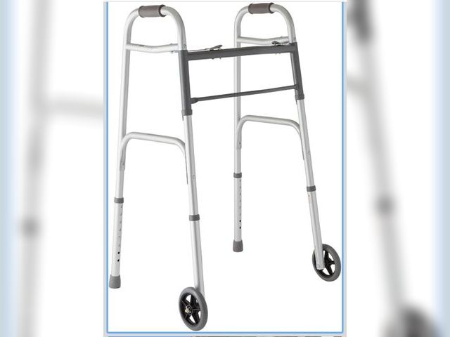 Lot 96-195217 - Medline Lightweight Two Button Folding Walker with 5" Wheels, Aluminum Frame Supports up to 300 lbs
...
