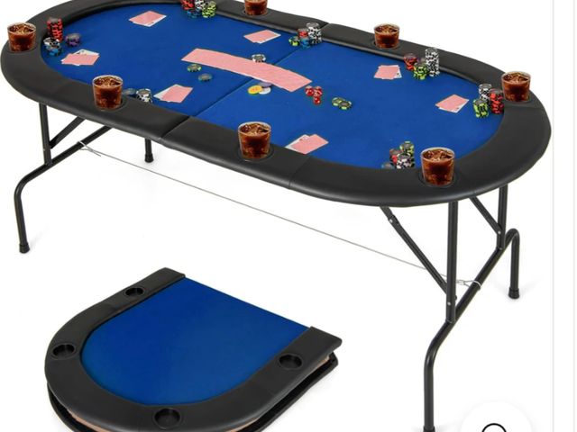 Lot 96-197437 - Giantex Foldable Play Poker Table w/Cup Holder, for Texas Casino Leisure Game Room, New MSRP $159