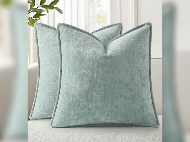 Lot 96-232690 - Soft Chenille Throw Pillow Covers 18x18 Set of 2 Aqua Haze Fall Textured Decorative Throw Pillow Cas...