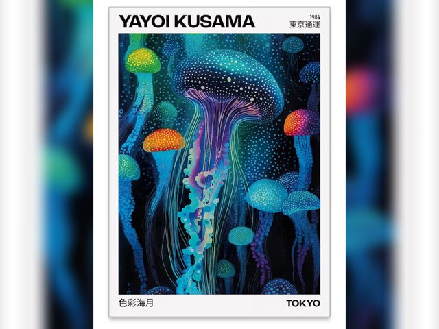 Lot 96-177563 - Colorful Ocean Jellyfish Wall Art Unique Japanese Animal Posters Yayoi Kusama Canvas Prints for Livi...