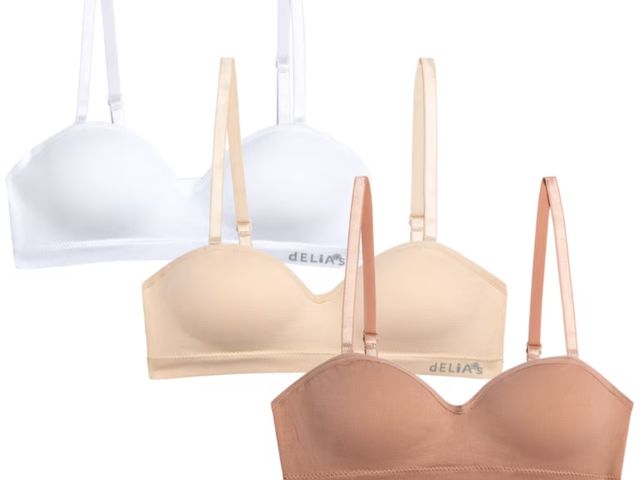 Lot 96-230512 - dELiA*s Girls Bras - 3 Pack Seamless Padded Bras for Teens with Removable Straps 32A New