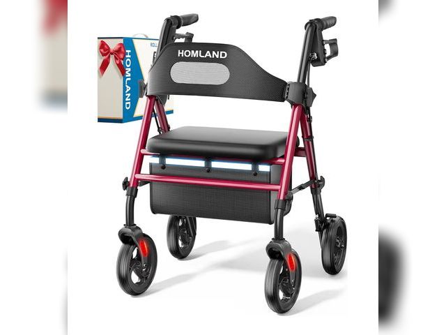 Lot 96-186630 - HOMLAND Foldable Rollator Walkers with Seat for Seniors, 8'' Big Wheels, 350 lb. Weight Capacity, Ad...