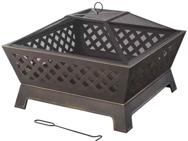 Lot 96-162066 - Hampton Bay
Tipton 34.00 in. W Rubbed Bronze Steel Wood Outdoor Fire Pit with Screen and Poker Inclu...