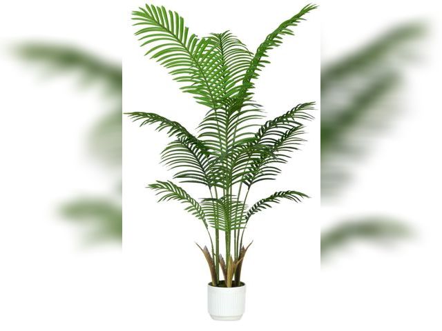 Lot 96-180675 - Artificial Palm Tree White Pot 4ft with Realistic Leaves and Adjustable Branches and 9 Trunks, Faux ...