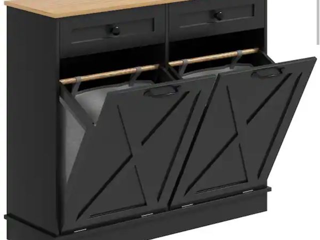 Lot 96-189055 - HOMCOM Black 39.4 in. x 35.4 in x 13 in. MDF Modern Farmhouse Rectangle Laundry Room Hamper with Til...